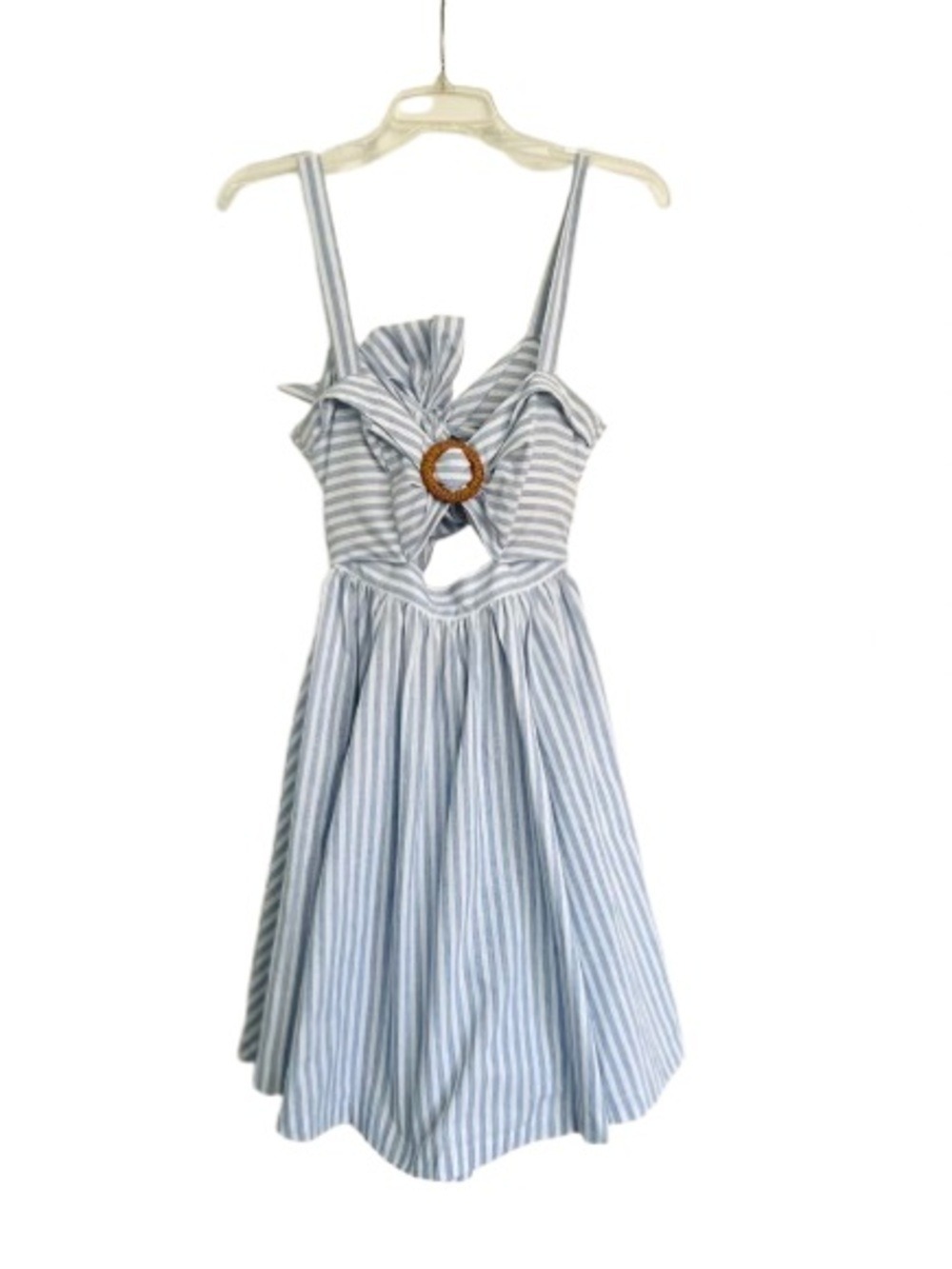 Vici Light Blue and White Striped Mini Dress with Cutouts Back Tie. Size Small - Picture 3 of 6